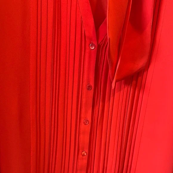 Vibrant Red Marchesa Voyage Women's Button Up Blouse with Neck Tie - Picture 3 of 5